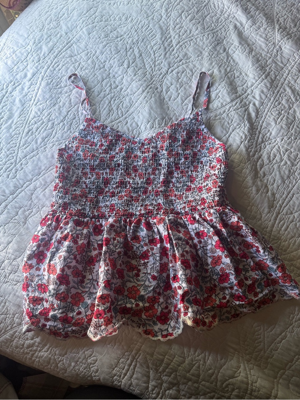 No Boundaries White and Red Floral Smocked Camisole